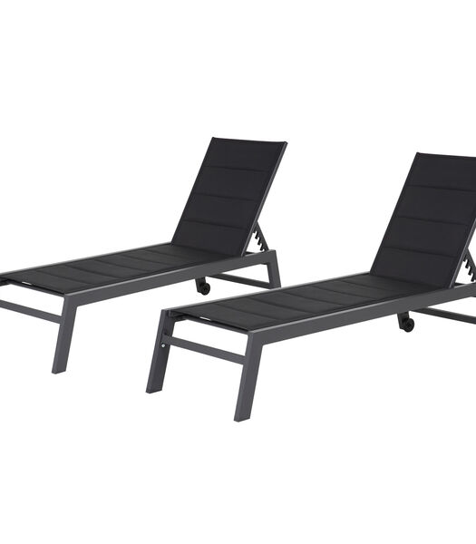 Lot de 2 bains de soleil BARBADOS en textilène noir - aluminium gris anthracite