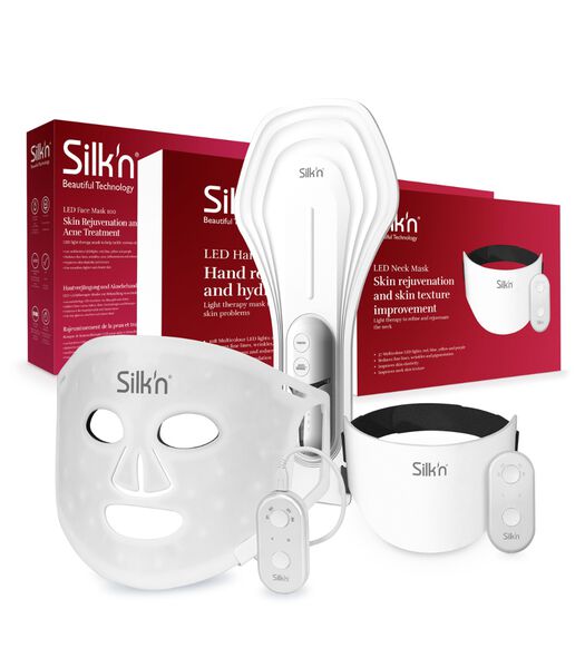 Silk'n LED Face Mask Bundle - Masque facial - avec technologie LED - Coffret cadeau 3 pièces : masques pour le cou, les mains et le visage