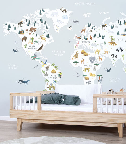 LIVING EARTH behang wanddecoratie - Dierenwereldkaart
