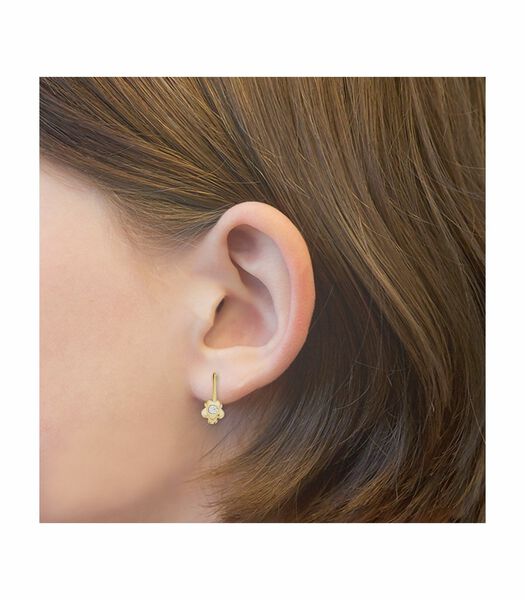 Boucles d'oreilles pour fille, or 375, zirconium (synth.) fleur