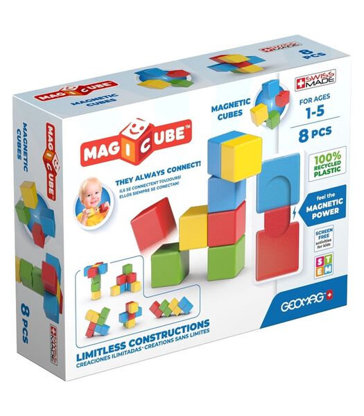 Magicube Blocs de construction magnétiques recyclés à couleurs vives - 8 pièces