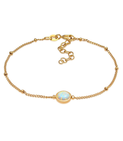 Bracelet Chaîne De Boules Pour Dames Élégante Avec Opale Synthétique En Argent Sterling 925 Plaqué Or
