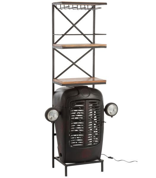 Tractor - Meuble bar - noir - métal - 3 étagères en bois - porte-verres suspendu