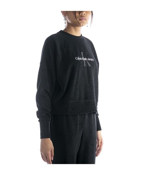 Sweat-Shirt Noir En Éponge Monogramme Calvin Klein