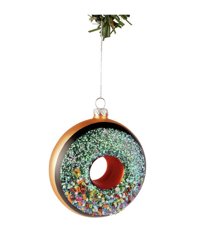 Kerstbal Donut Bruin/Blauw 10 cm image number 1