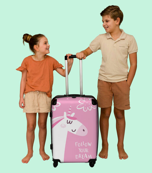 Bagage à main Valise avec 4 roues et serrure TSA (Licorne - Citation - Suis ton rêve - Rose - Filles)