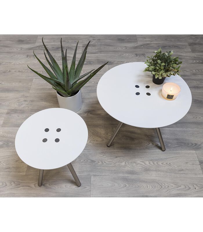 Table d'appoint Sliced - Blanc, pieds satinés - 40x40cm image number 1
