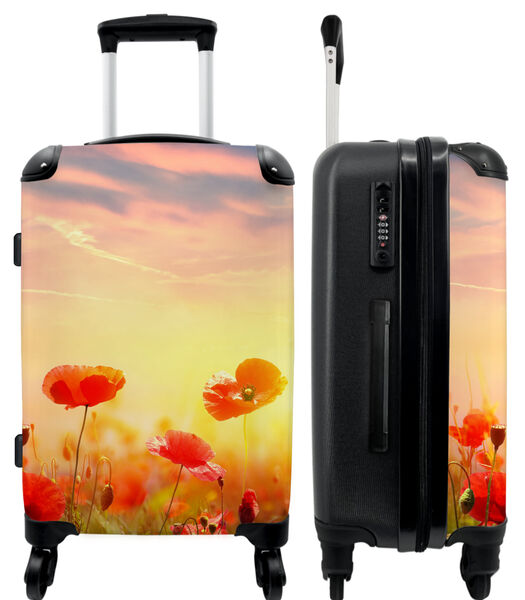 Handbagage Koffer met 4 wielen en TSA slot (Bloemen - Klaproos - Zonsondergang - Rood - Botanisch)