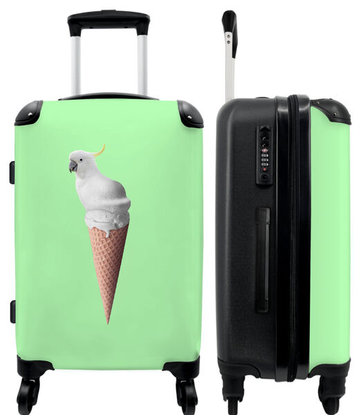 Handbagage Koffer met 4 wielen en TSA slot (Papegaai - IJshoorntjes - IJs - Wit - Groen)