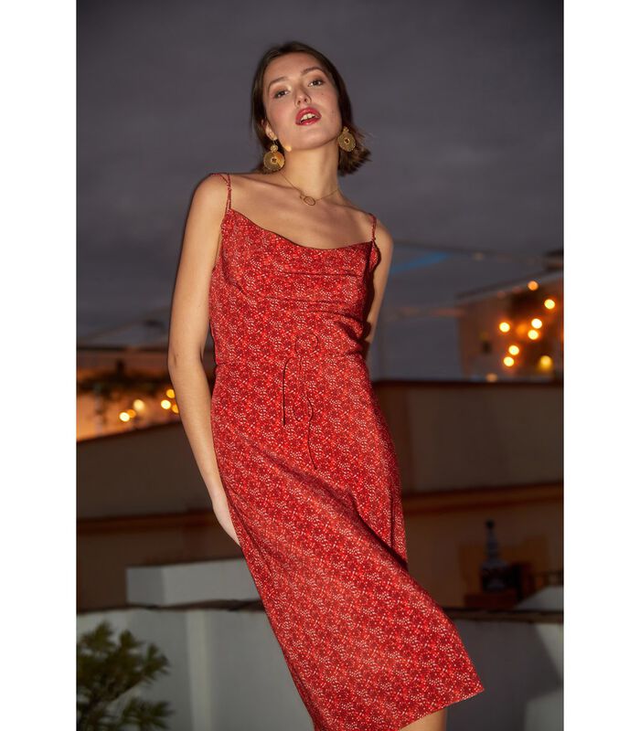 Granaatappel lange jurk met bandjes image number 3