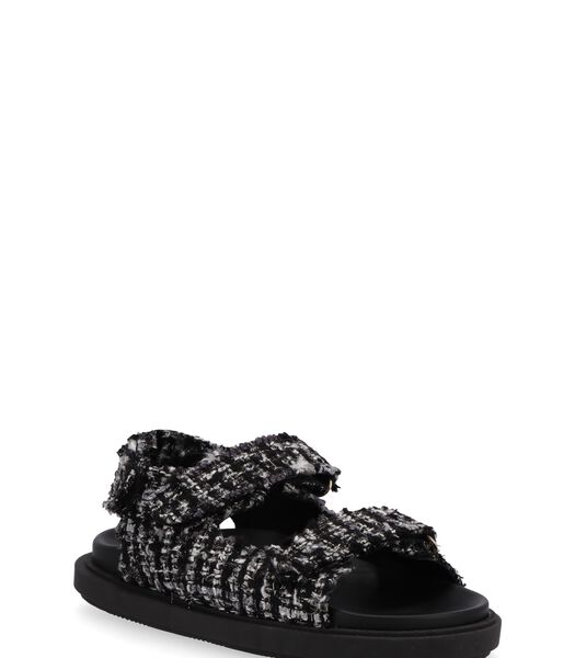 Hook-Loop Tweed - Zwarte lederen sandalen