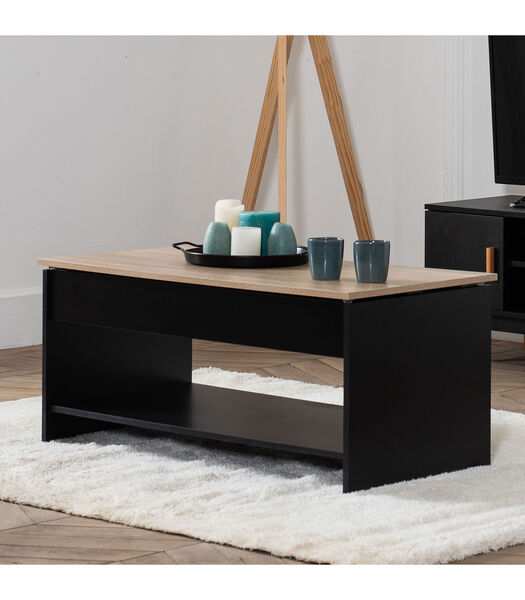 Table basse avec plateau relevable noire et bois HEDDA