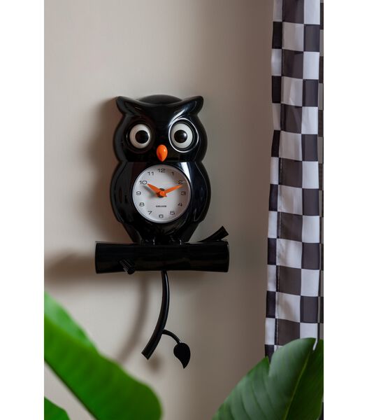 Wandklok Owl Pendulum - Zwart - 20x8.5x37.5cm