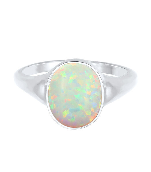 Ring Dames Zegel Trend Met Synthetische Opaal In 925 Sterling Zilver Verguld