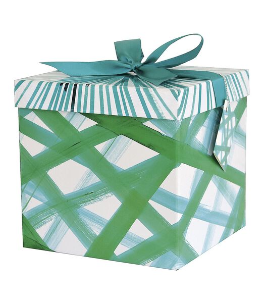 Boîte cadeau avec nœud - Vert et blanc