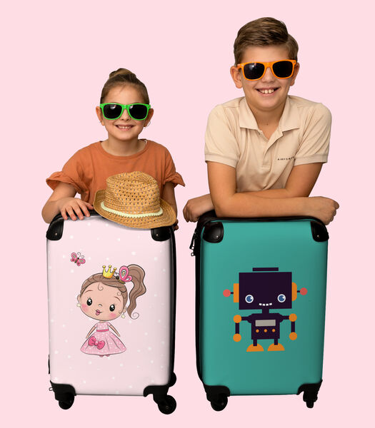 Handbagage Koffer met 4 wielen en TSA slot (Prinses - Meisjes - Roze - Stippen - Pastel - Vlinder)