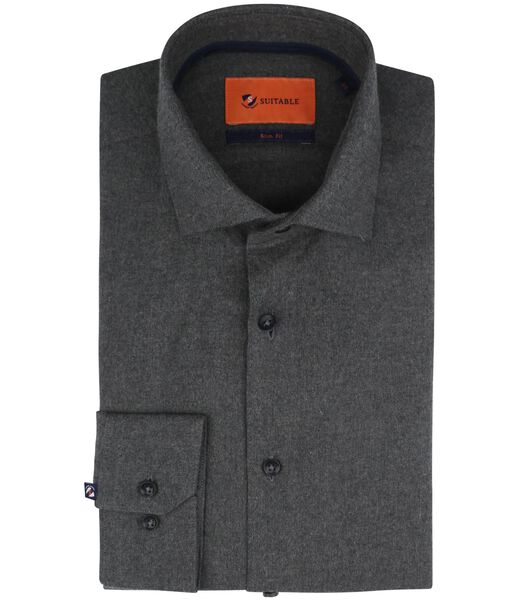 Chemise Col Italien Flanelle Anthracite