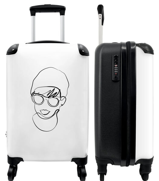 Valise spacieuse avec 4 roues et serrure TSA (Portrait - Design - Abstrait - Blanc - Noir)