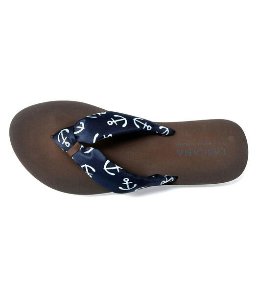 Platte slippers Ankerprint marineblauw