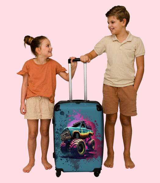 Handbagage Koffer met 4 wielen en TSA slot (Monstertruck - Verf - Graffiti - Roze - Neon)