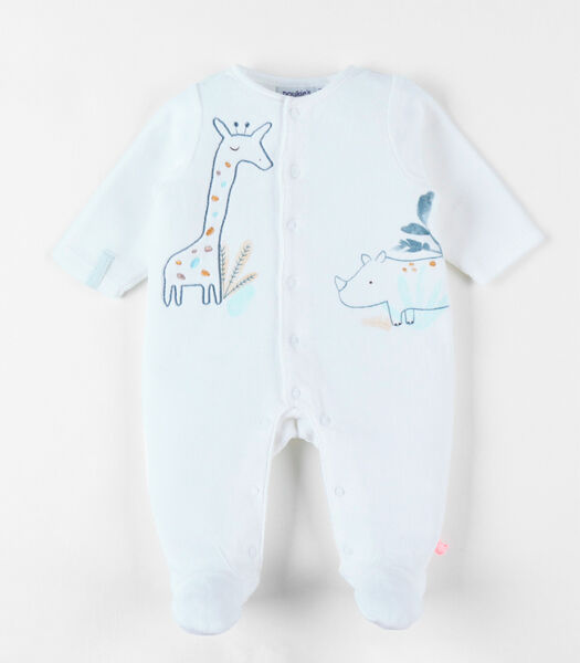 1-delige pyjama met savanneprint uit fluwel, ecru