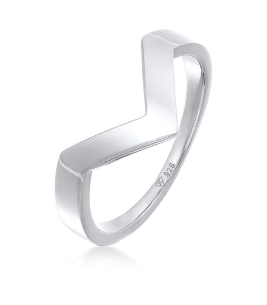 Ring Elli Premium Ring Dames V-Vorm Geo Basis In 925 Sterling Zilver Gerhodineerd