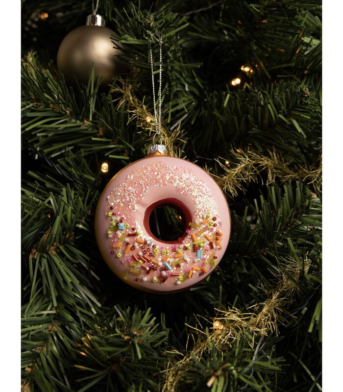 Kerstbal Donut Roze 10 cm image number 2