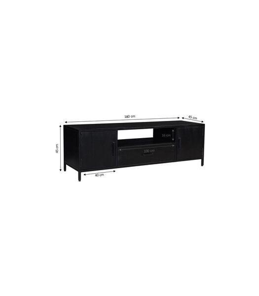 Black Omerta - Meuble TV - 180cm - mangue - noir - 2 portes - 1 tiroir - 1 niche - châssis acier