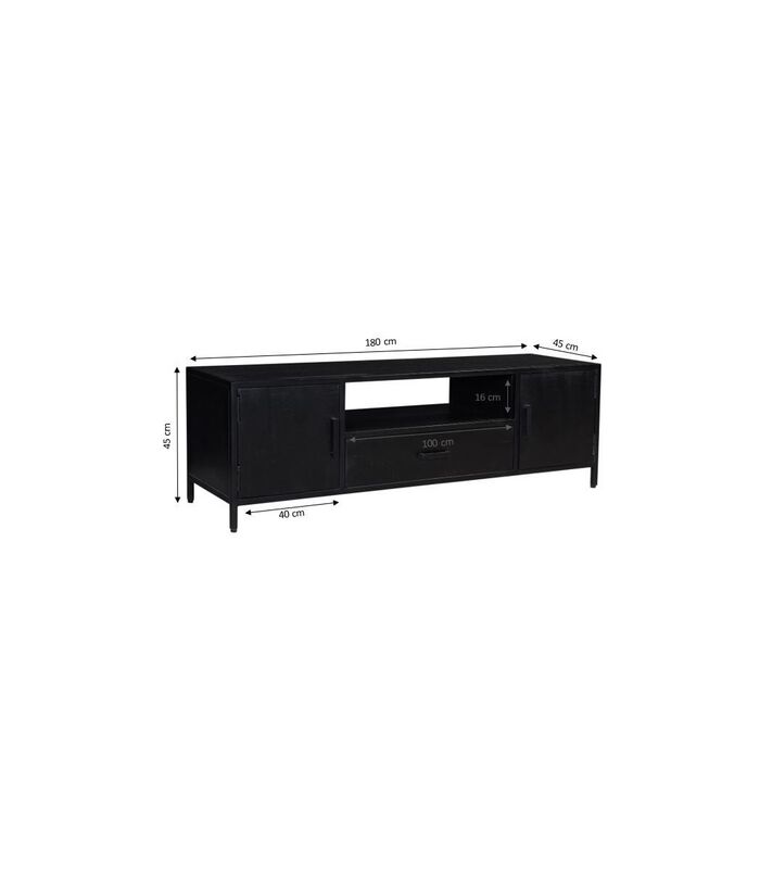 Black Omerta - Meuble TV - 180cm - mangue - noir - 2 portes - 1 tiroir - 1 niche - châssis acier image number 1