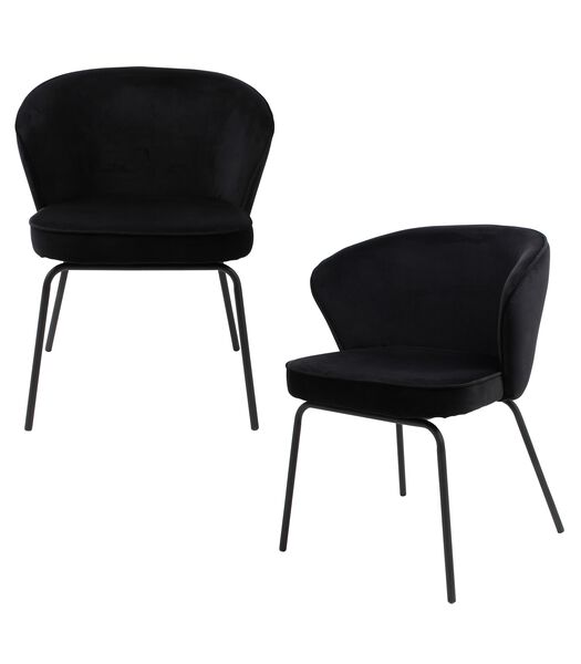 Lot de 2 Chaises de Table - Velours - Noir - 77x60x59 - Admit