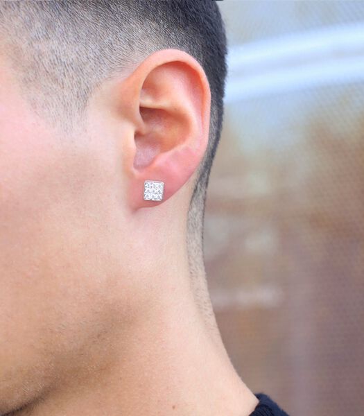 Boucles d'oreilles argent pour hommes avec zircon carré