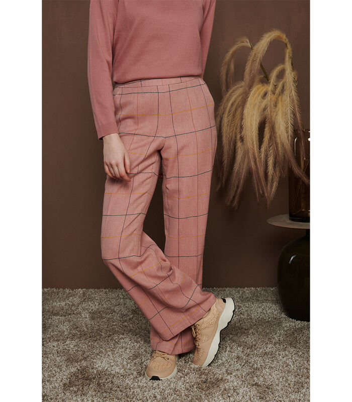 Pantalon rose clair à carreaux multicolores image number 0