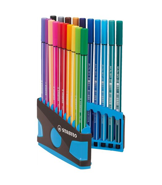 STABILO Pen 68 - stylo feutre premium - ColorParade - anthracite/bleu clair - avec 20 couleurs