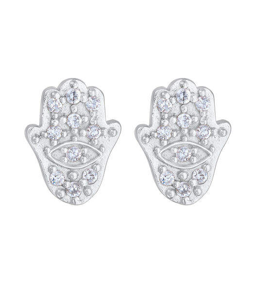 Boucles D'oreilles Femmes Clous D'oreilles Hamsa Main Symbole Avec Cristal De Zirconium En Argent Sterling 925