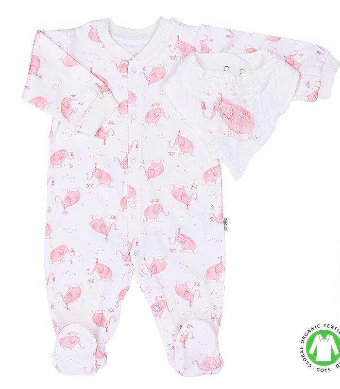 Biologisch katoenen babypyjama met bandana en doek ELEPHANTS image number 1