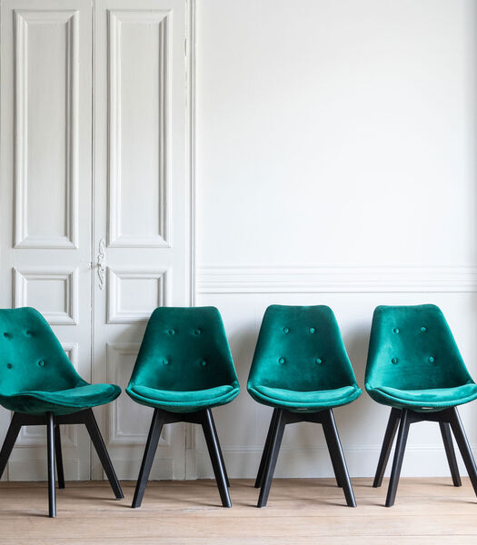 Set van 4 groene NORA fluwelen stoelen met kussen