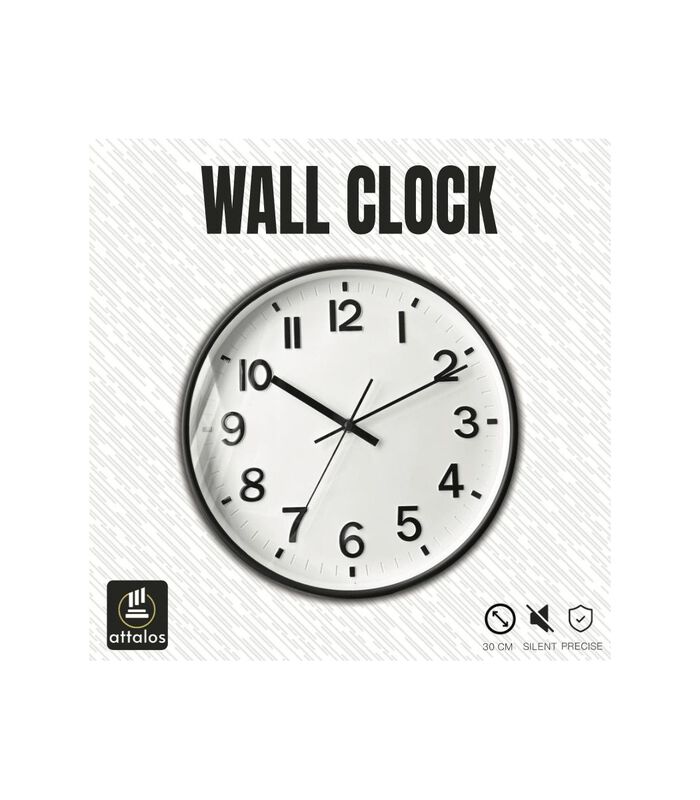 Horloge murale  - Horloge à quartz silencieuse - Horloge design minimaliste - Horloge murale 30 cm - Noir avec blanc image number 1