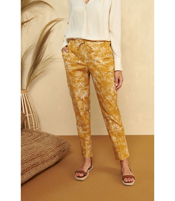 Trendy homewear broek in goudkleurige jungleprint image number 0