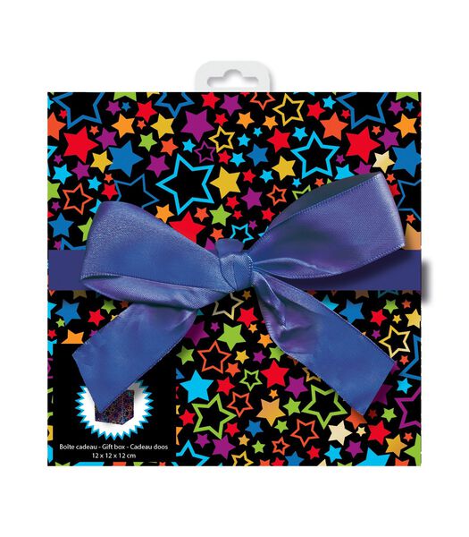 Boîte cadeau avec nœud -Étoiles multicolores