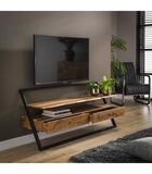 Metal frame - TV-meubel - massief acacia - naturel - 2 lades - 1 nis - metalen frame image number 2