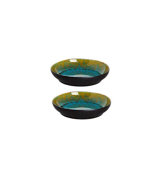 Bord diep Lotus 21 cm Turquoise Stoneware 2 stuk(s)