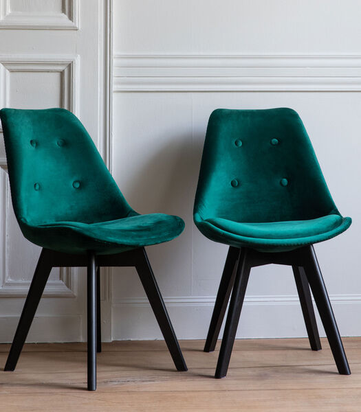 Set van 2 groene NORA fluwelen stoelen met kussen