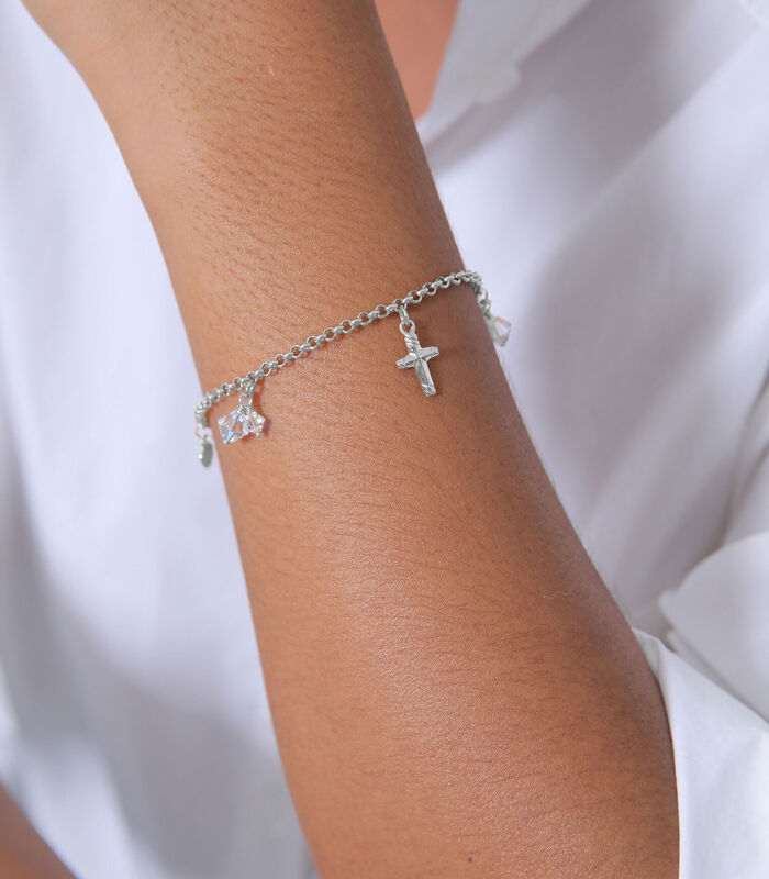 Armband Dames Kruis Hart Anker Met Kristallen In 925 Sterling Zilver image number 4