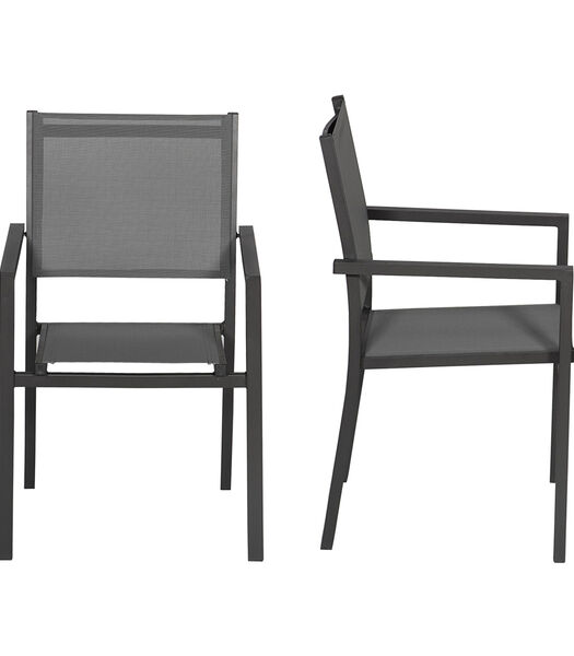 Lot de 10 chaises en aluminium anthracite - textilène gris