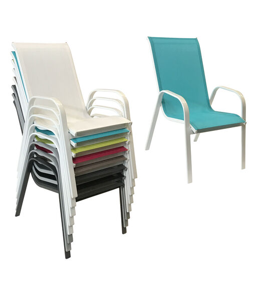 Lot de 8 chaises MARBELLA en textilène bleu - aluminium blanc
