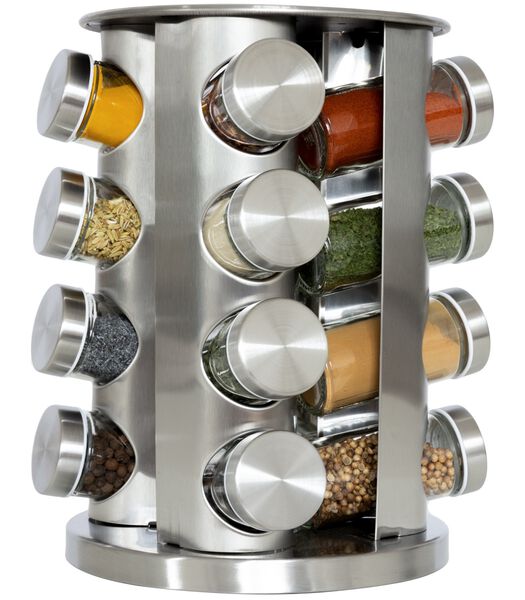 Étagère à épices  / Carrousel à épices - comprenant 16 pots à épices - en acier inoxydable