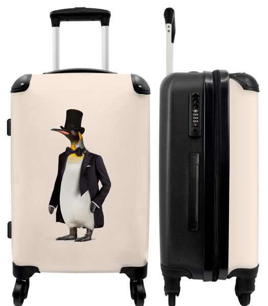 Handbagage Koffer met 4 wielen en TSA slot (Pinguïn - Dier - Hoed - Zwart)