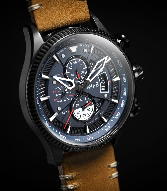 Japans quartz chronograaf herenhorloge - Lederen band - Datum - Hawker Hunter image number 3