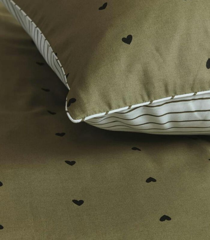 Housse de couette Striped Hearts Green Coton image number 2