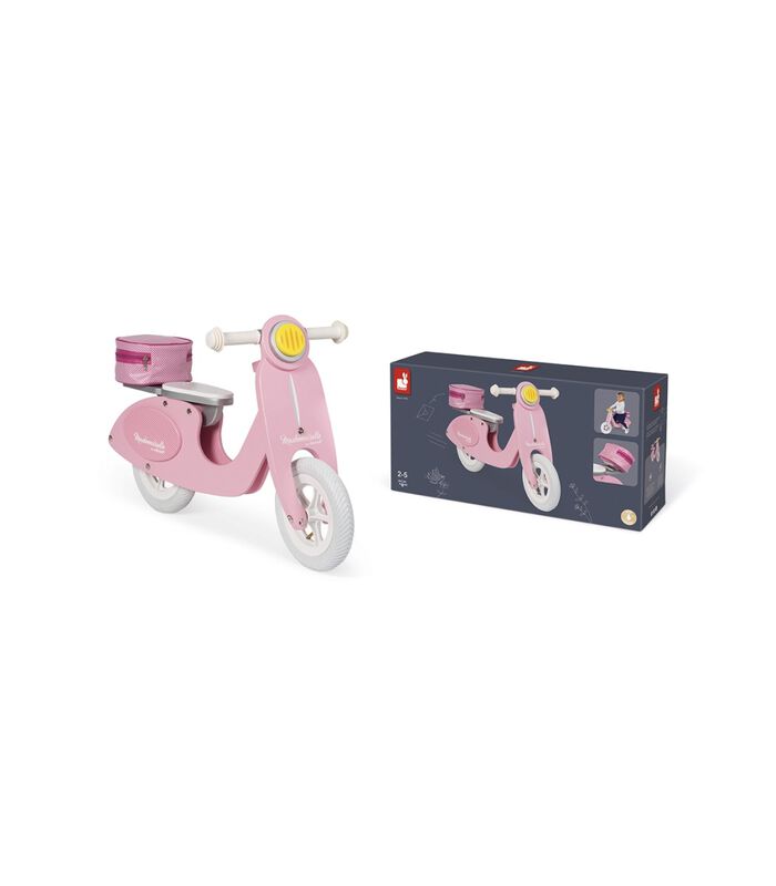 J03239 „Mademoiselle“ Vélo en bois, aspect rétro-vintage, apprendre l'équilibre et l'indépendance, selle réglable, pneus gonflables, rose, pour enfants à partir de 3 ans image number 1